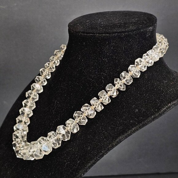 Vintage Crystal Glass Graduated 15" Choker Necklace Amazing Piece - Picture 5 of 13